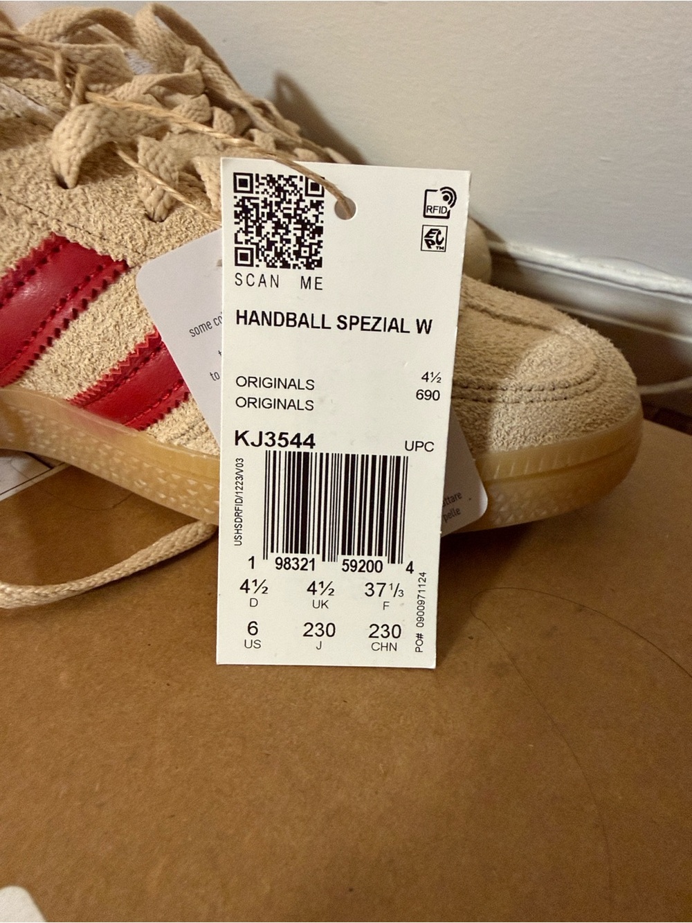 adidas Handball Spezial Beige Suede Sneakers with Red Stripes - Picture 4 of 4